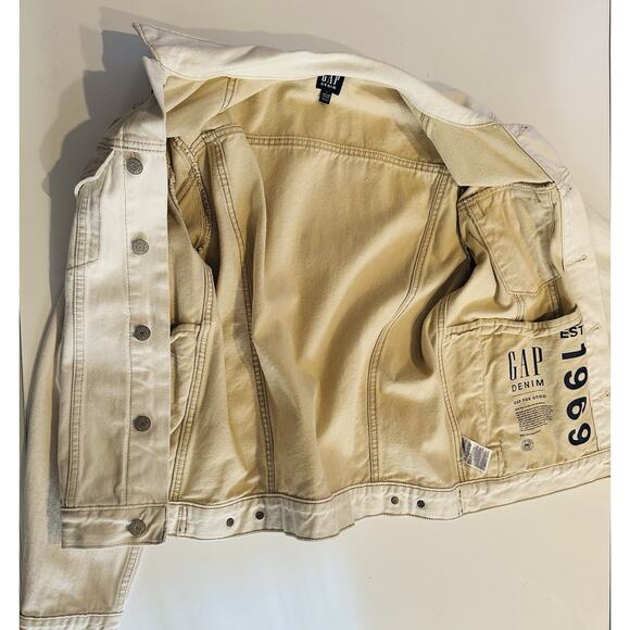 Gap Unisex Jean Jacket Cream Denim Icon Small 1990’s Vintage Y2K Casual Designer - Picture 3 of 8